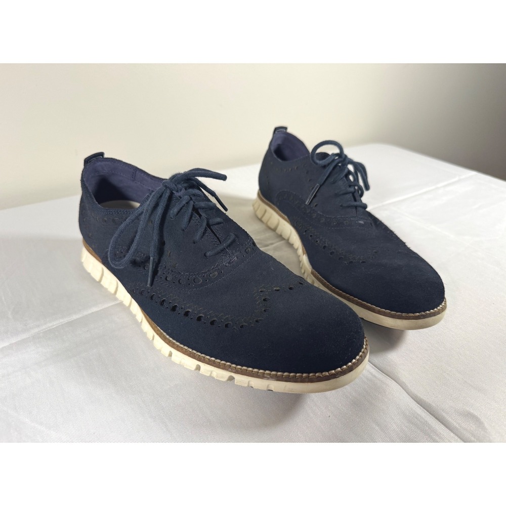 Cole Haan Zerogrand Navy Blue Suede Wingtip Oxford Shoes C24527 Mens 8.5 M